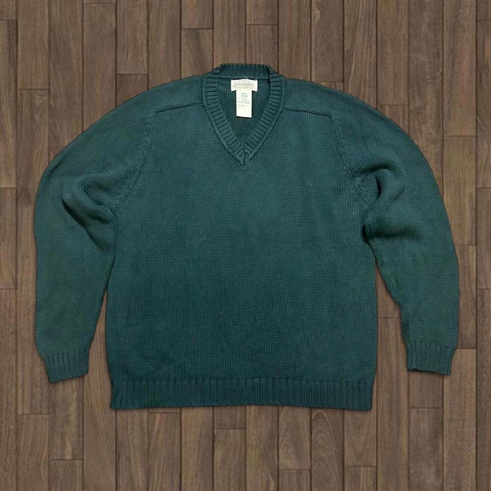 Vintage St John’s Bay Knitted V-Neck‎ Sweater Forest Green Size Large